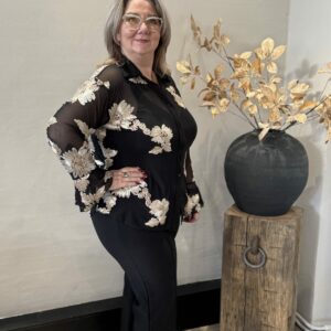 Doorschijnende Blouse met goude bloemen